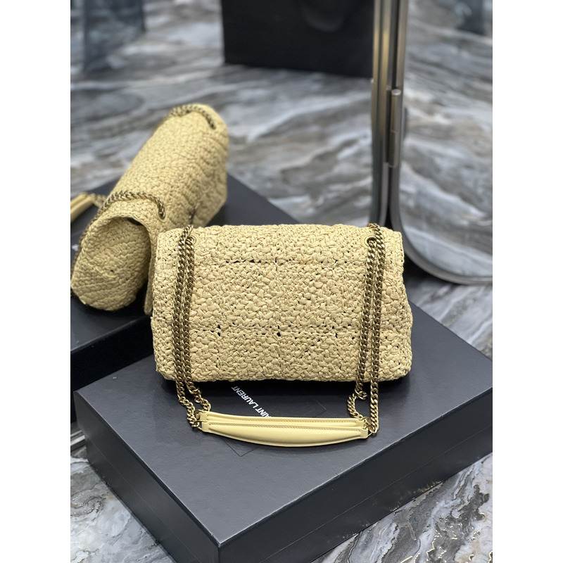 Saint Laurent Jamie Flat Shoulder Bag Crochet Raffia Beige