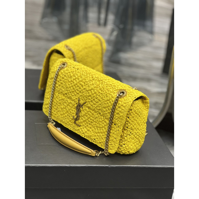 Saint Laurent Jamie Flat Shoulder Bag Crochet Raffia Yellow