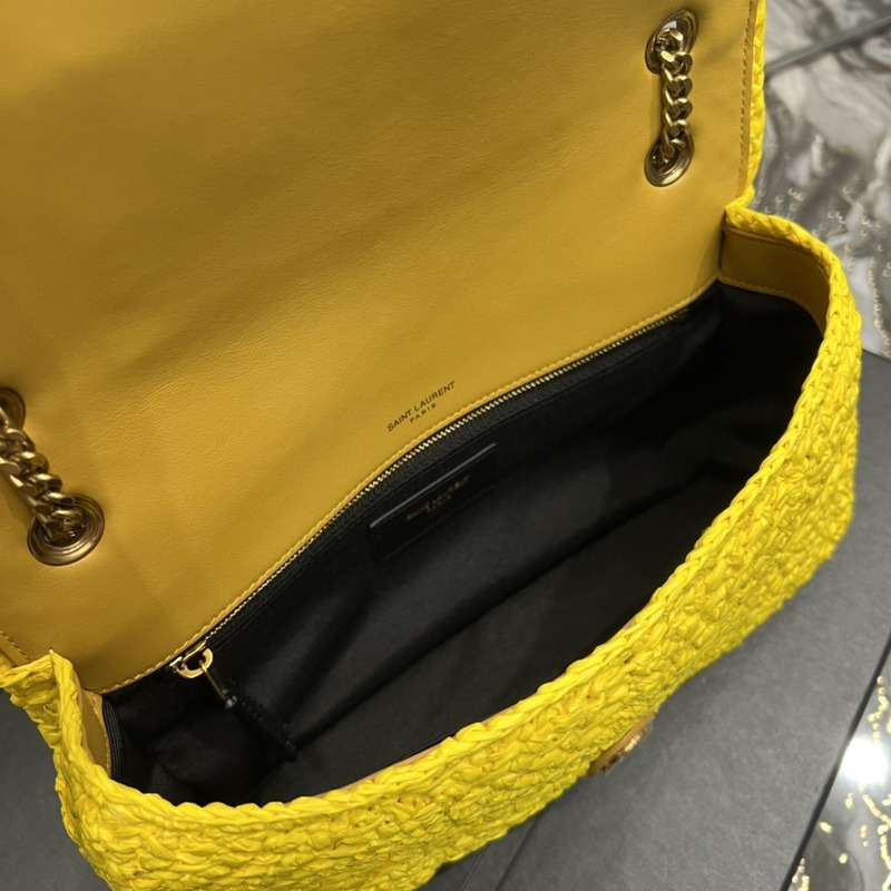 Saint Laurent Jamie Flat Shoulder Bag Crochet Raffia Yellow