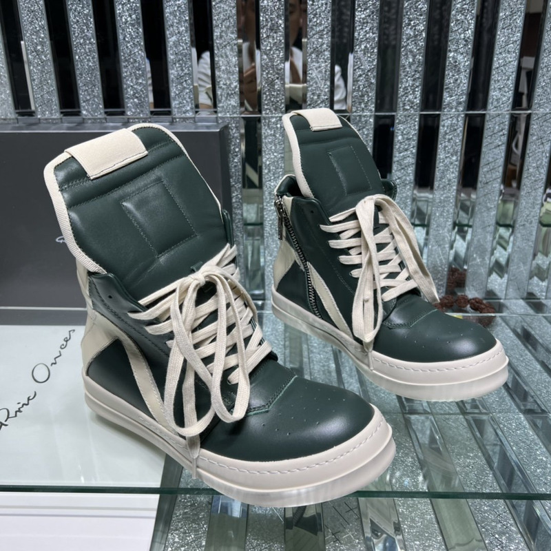 Rick Owens Strobe Geobaskets High-Top Sneakers Green and White