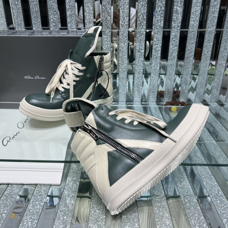 Rick Owens Strobe Geobaskets High-Top Sneakers Green and White