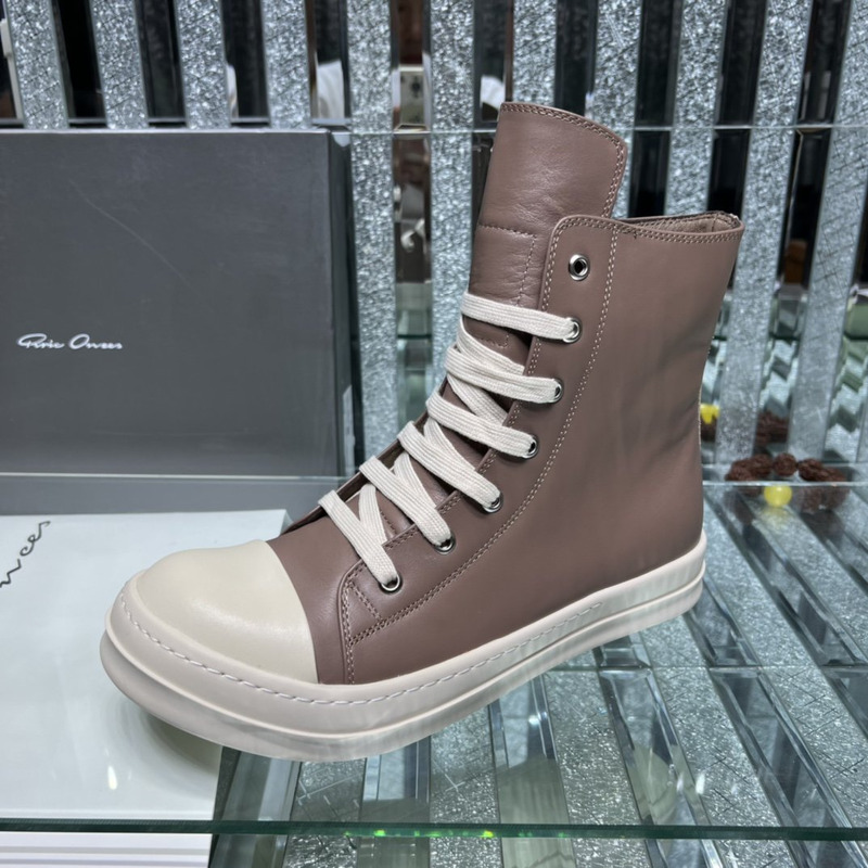 Rick Owens High Top Leather Sneakers Tan