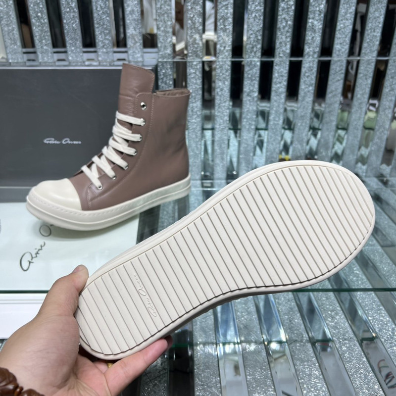 Rick Owens High Top Leather Sneakers Tan
