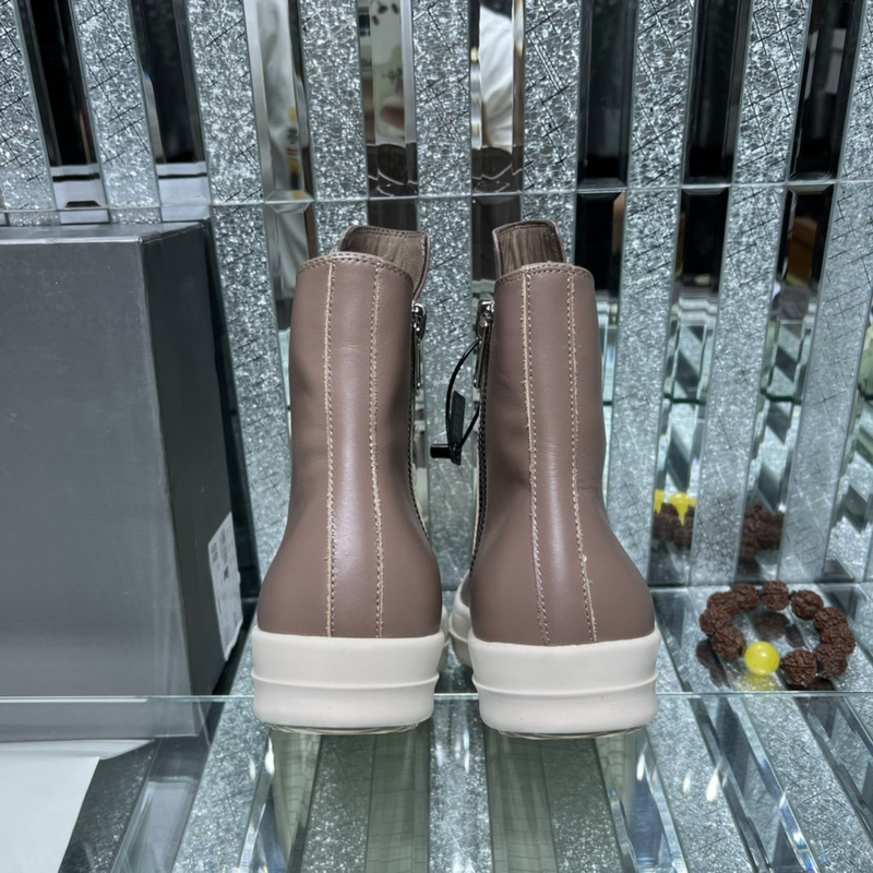 Rick Owens High Top Leather Sneakers Tan