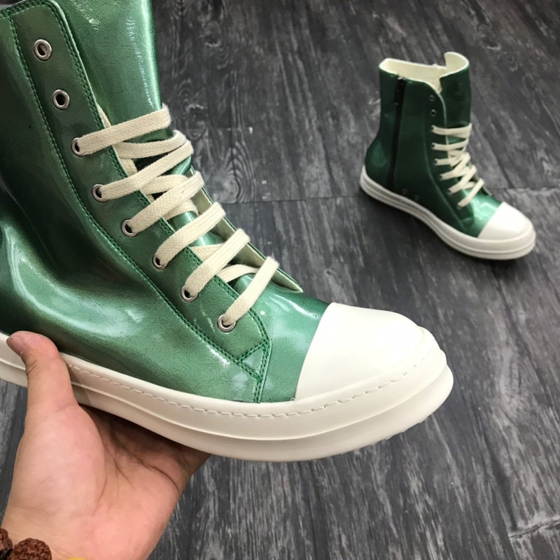 Rick Owens Darkshaw Lace-Up Leather Sneakers Green