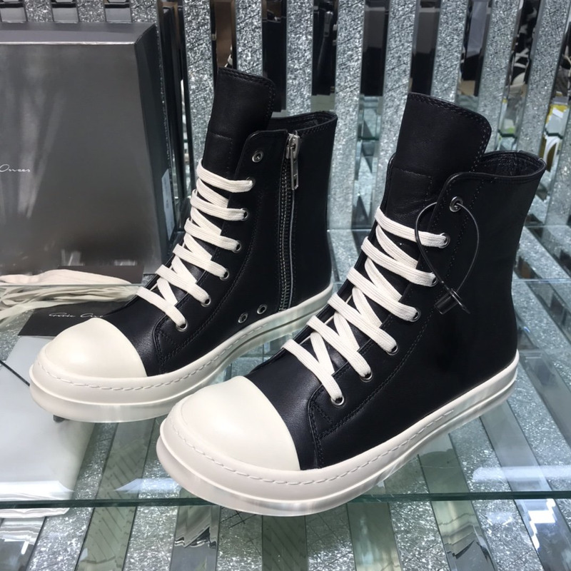 Rick Owens Darkshaw Lace-Up Leather Sneakers Black