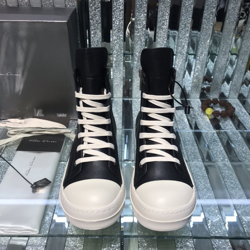 Rick Owens Darkshaw Lace-Up Leather Sneakers Black