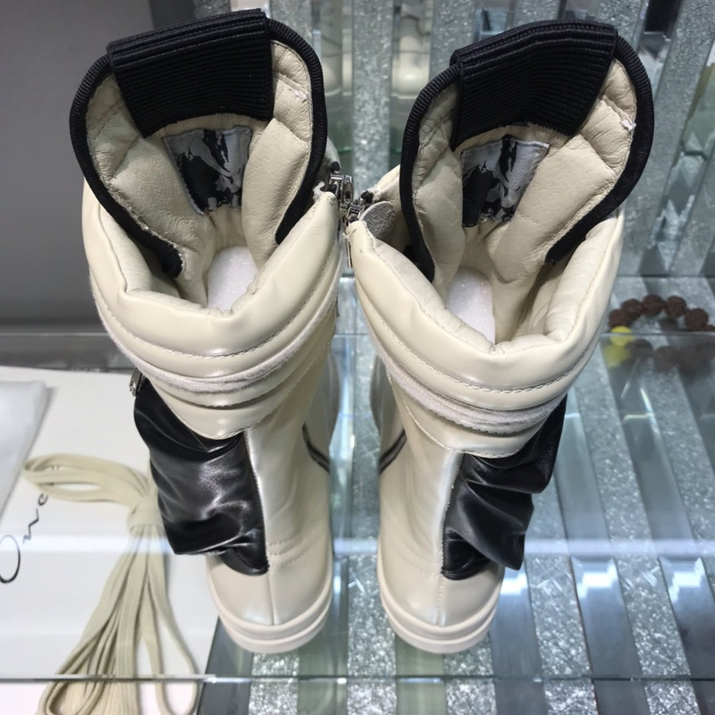 Rick Owens Cargo Basket High-Top Leather Sneakers White and Black