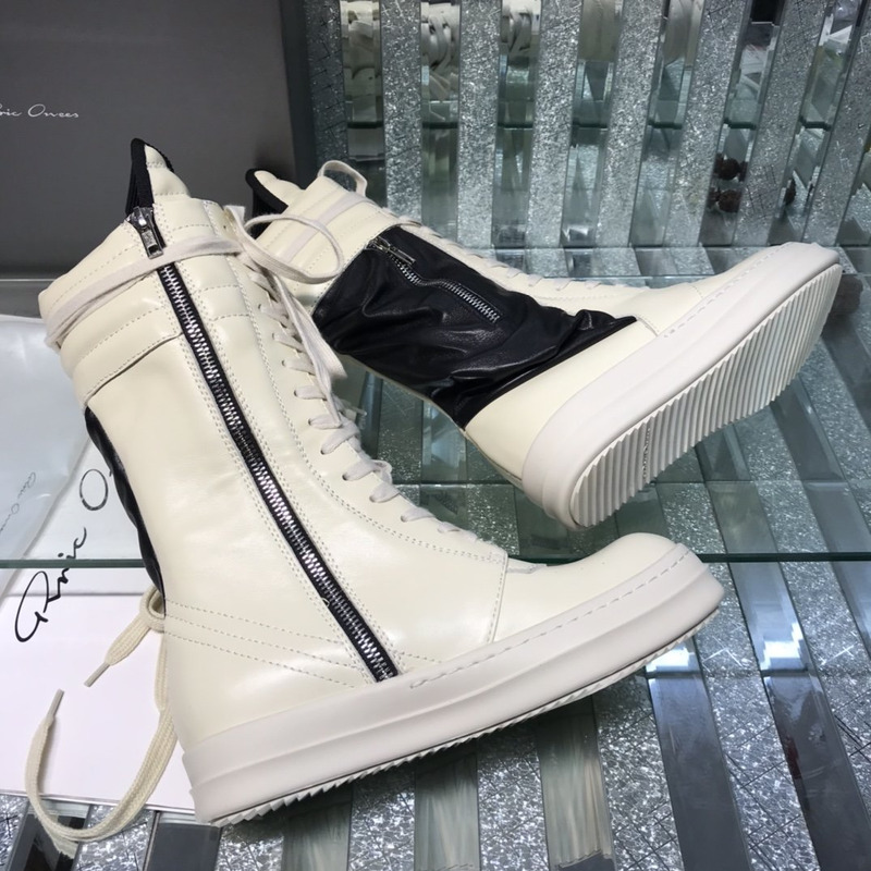Rick Owens Cargo Basket High-Top Leather Sneakers White and Black