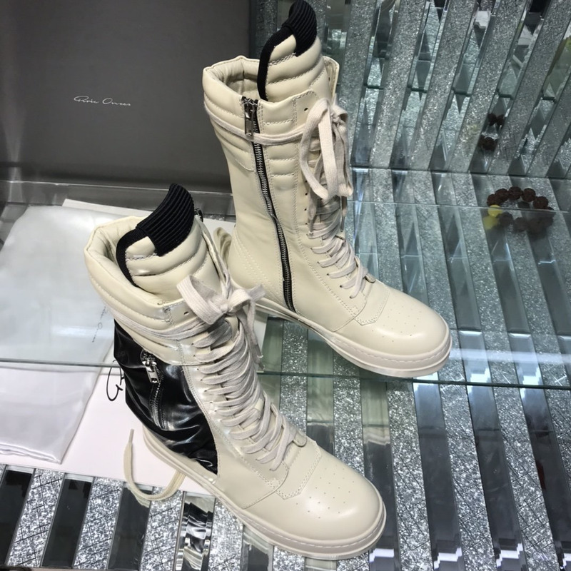 Rick Owens Cargo Basket High-Top Leather Sneakers White and Black