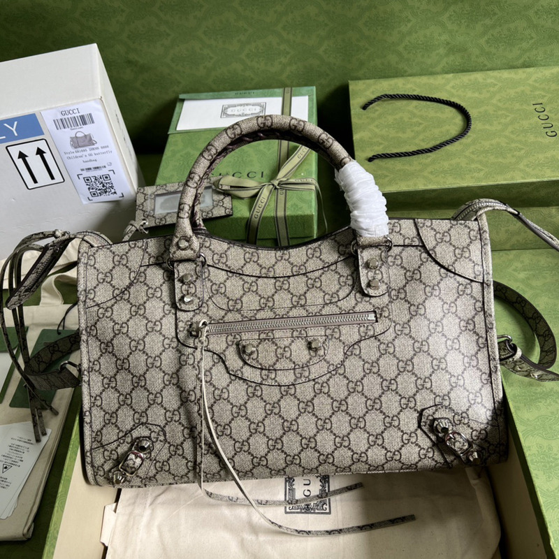 g*u*i x ba*len*cia*ga gg S*p*e monogram neo classic silver hardware city beige ebony