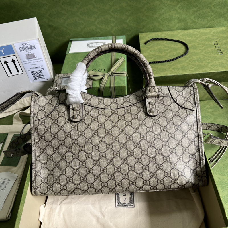 g*u*i x ba*len*cia*ga gg S*p*e monogram neo classic silver hardware city beige ebony