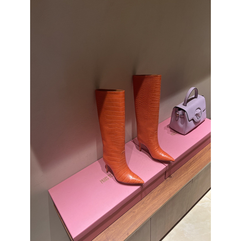 Bettina Vermillon Josephine Crocodile Embossed Knee Boots Orange
