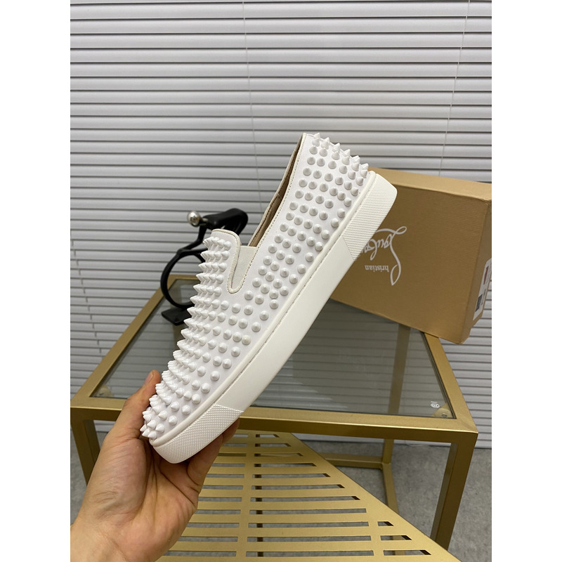 Ch**an louboutin white leather roller boat spike slip on sneakers