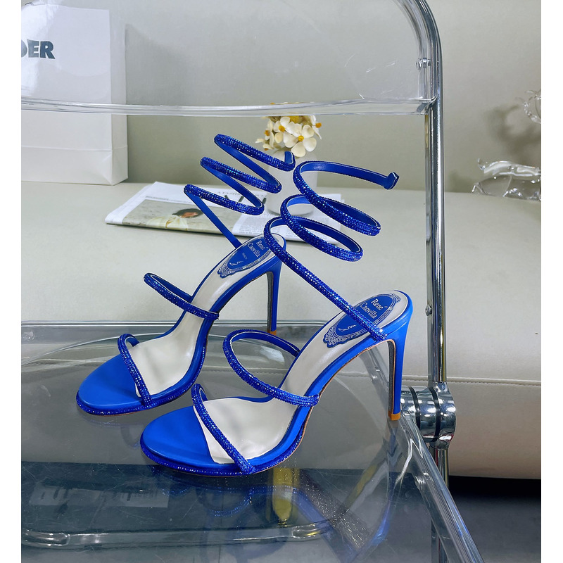 Rene Caovilla Cleo Crystal Sapphire Blue Sandals
