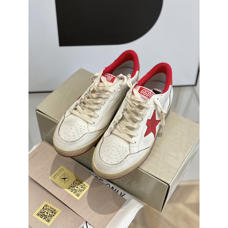 Gold Goose White Ball Star Sneakers Leather With Red Star And Heel Tab