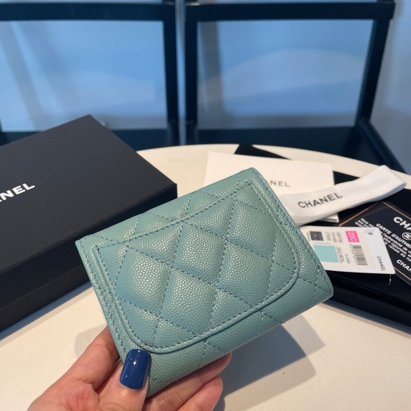 Ch*el classic flap wallet haze blue
