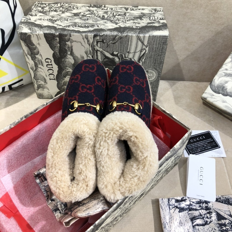 G*u*i fria horsebit gg wool shearling collar high top booties black red