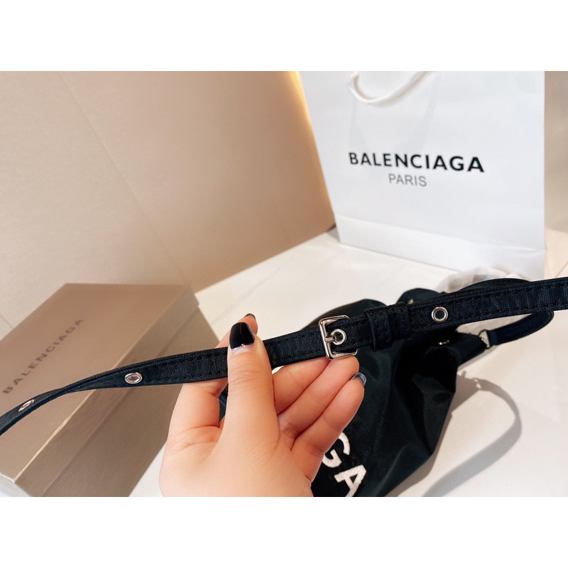 Ba*len*cia*ga wheel logo print drawstring nylon bucket bag