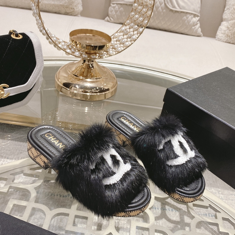 Ch*el mules shearling lambskin black and white