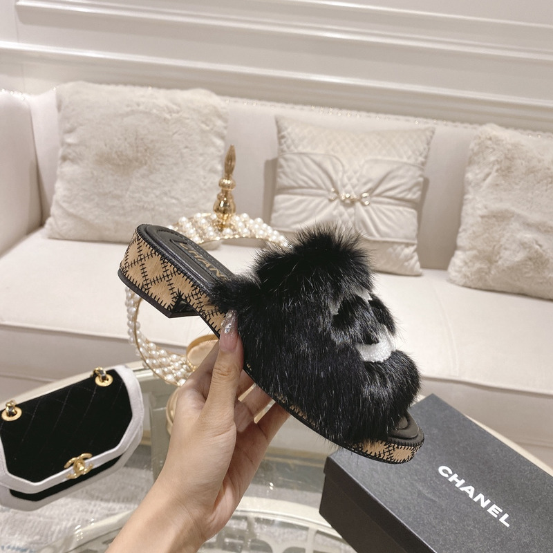 Ch*el mules shearling lambskin black and white