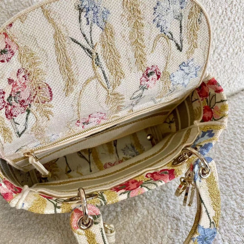 D*or lady d-lite hibiscus metallic thread embroidery bag