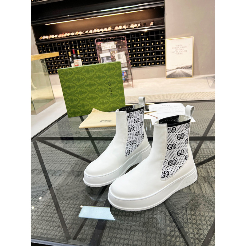 G*u*i men\''s gg knit ankle boots white and black