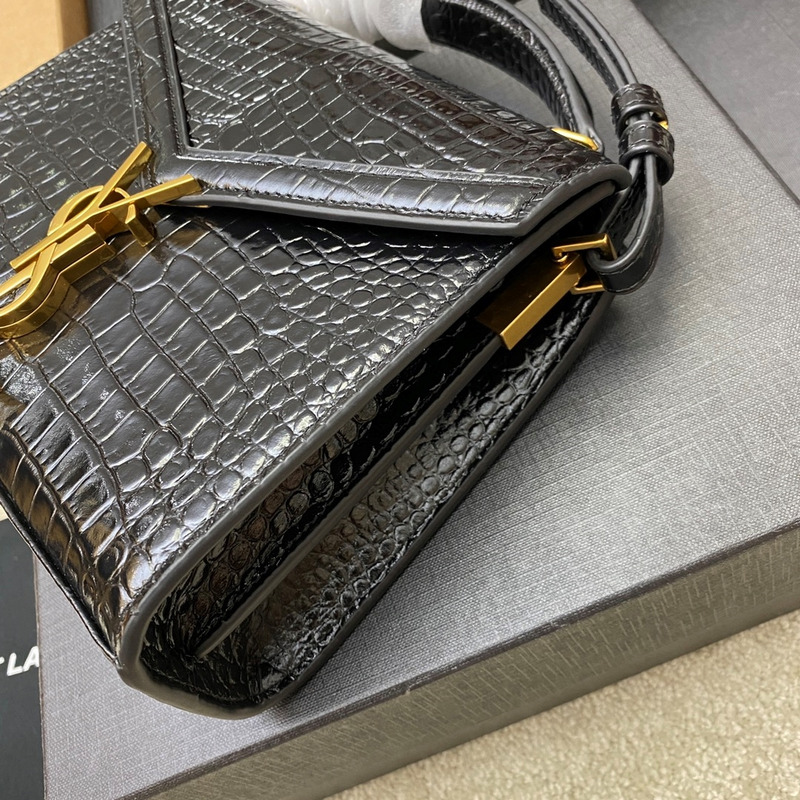 Saint Laurent Navy Crocodile-Embossed Cassandra Top Handle Bag