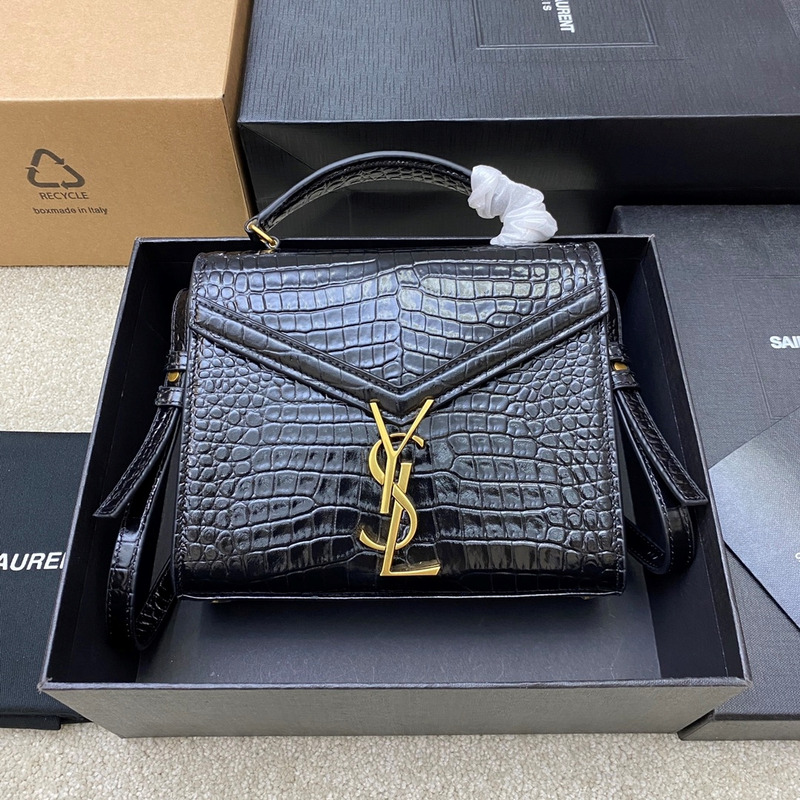 Saint Laurent Navy Crocodile-Embossed Cassandra Top Handle Bag