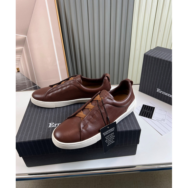 Ermenegildo Zegna Coffee DEERSKIN TRIPLE STITCH™ LOW TOP SNEAKERS