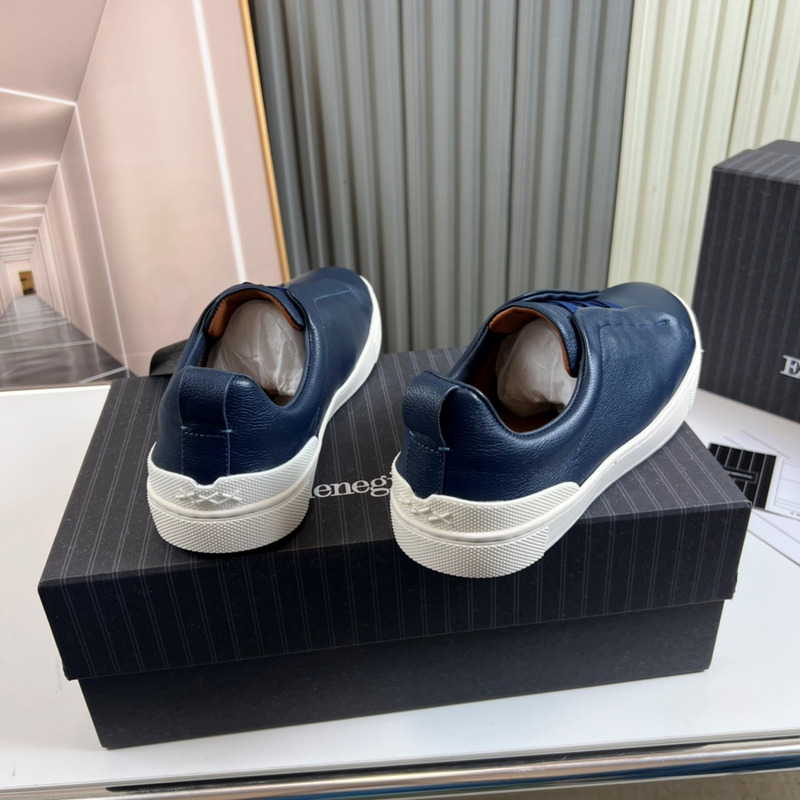 Ermenegildo Zegna Blue Deerskin Triple Stitch Low Top Sneaker