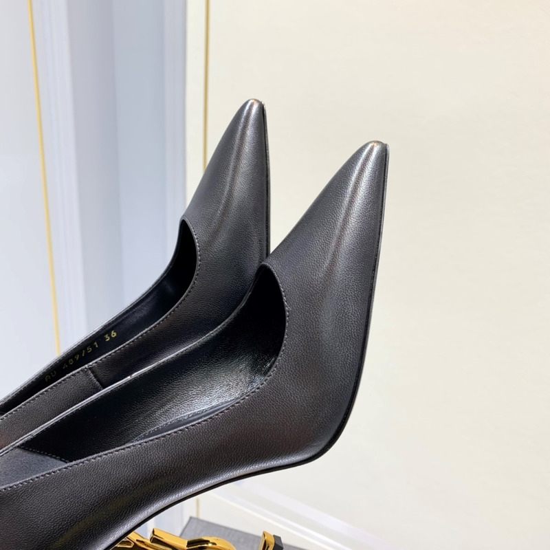 Saint Laurent Opyum Logo 110 Plaque Pumps Polished Leather Heels Gold