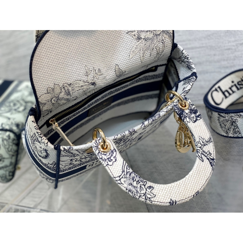 D*or medium lady d-lite bag cream zodiac jouy print embroidery