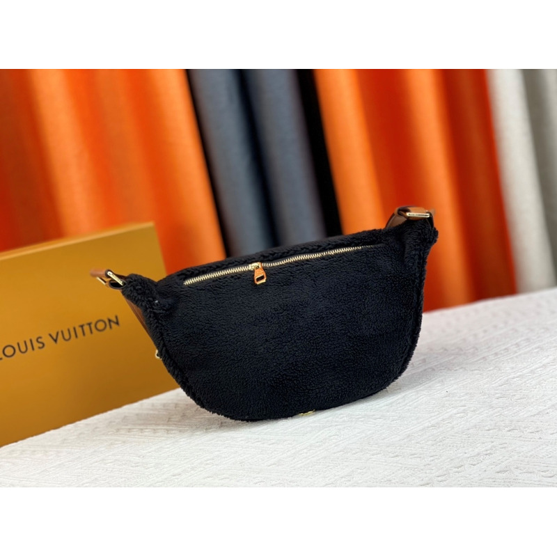 l**is V*t*n monogram shearling bumbag black with red logo