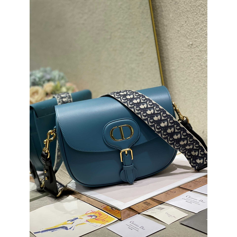 D*or large D*or bobby bag blue denim glossy calfskin