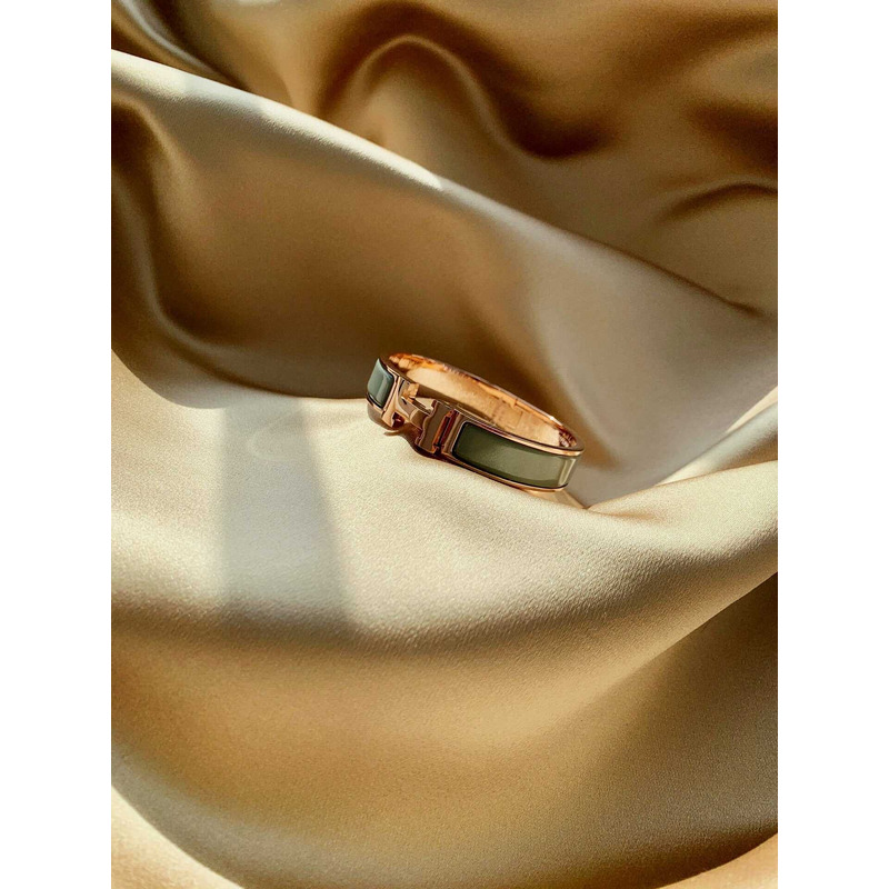 H**mes green enamel gold h buckle bracelet