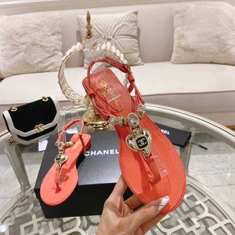 Ch*el lambskin metal diamanté & imitation pearls sandals red