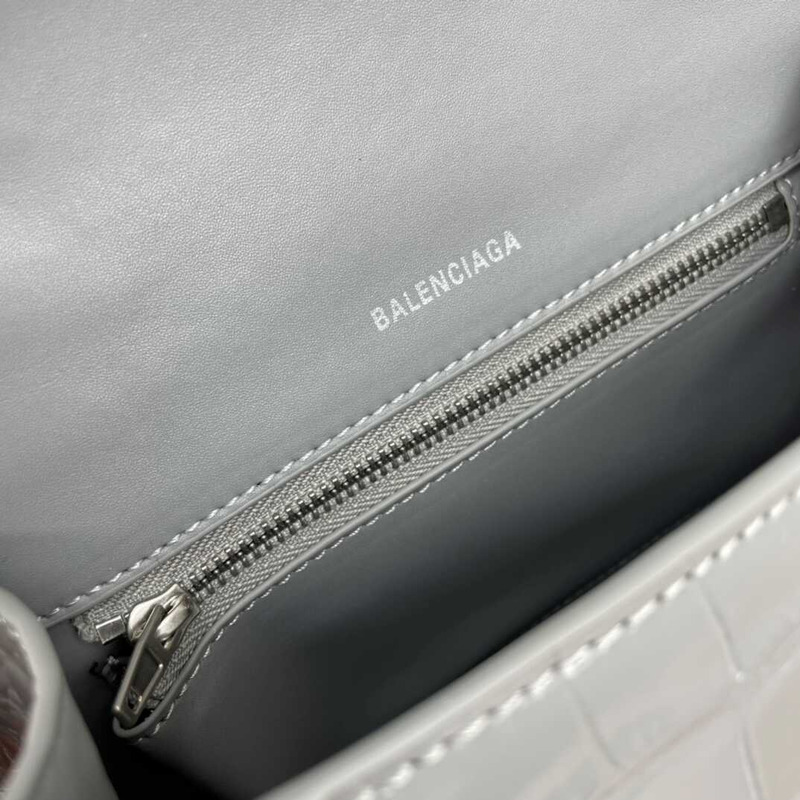 Ba*len*cia*ga  hourglass s bag in crocodile-effect leather gray