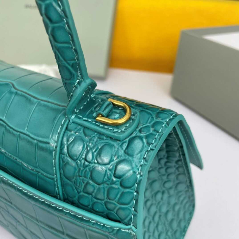 Ba*len*cia*ga  hourglass s bag in crocodile-effect leather lake blue