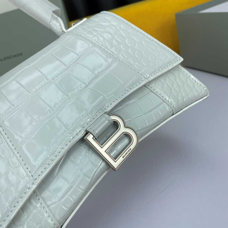 Ba*len*cia*ga  hourglass s bag in crocodile-effect leather white