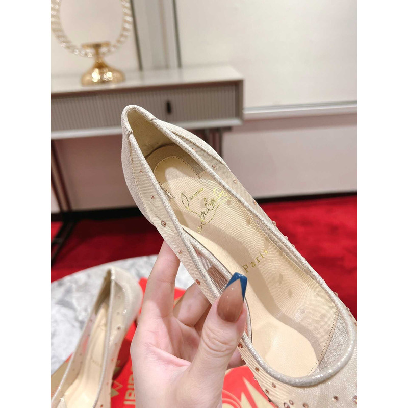 Ch**an louboutin follies strass embellished mesh pumps nude