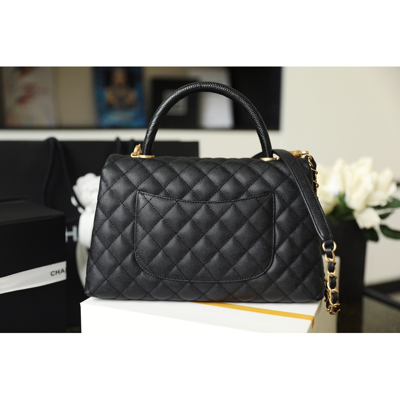 Ch*el coco handle flap quilted caviar aged gold-tone small black
