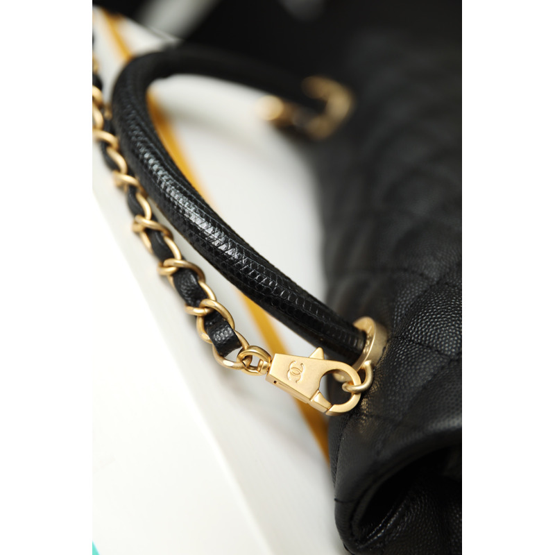 Ch*el coco handle flap quilted caviar aged gold-tone small black