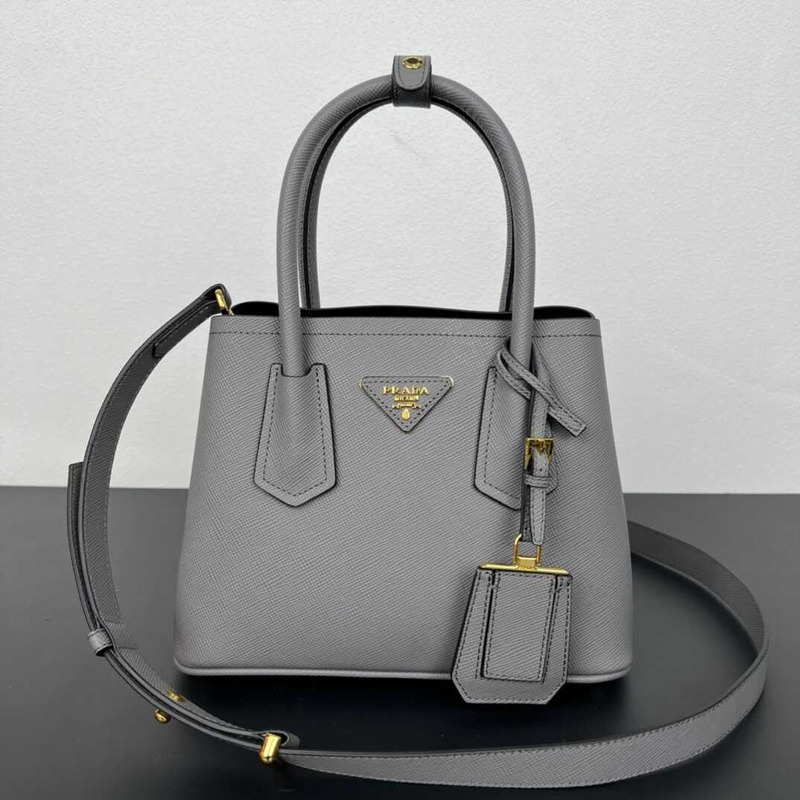 Pra*a double saffiano leather mini bag gray