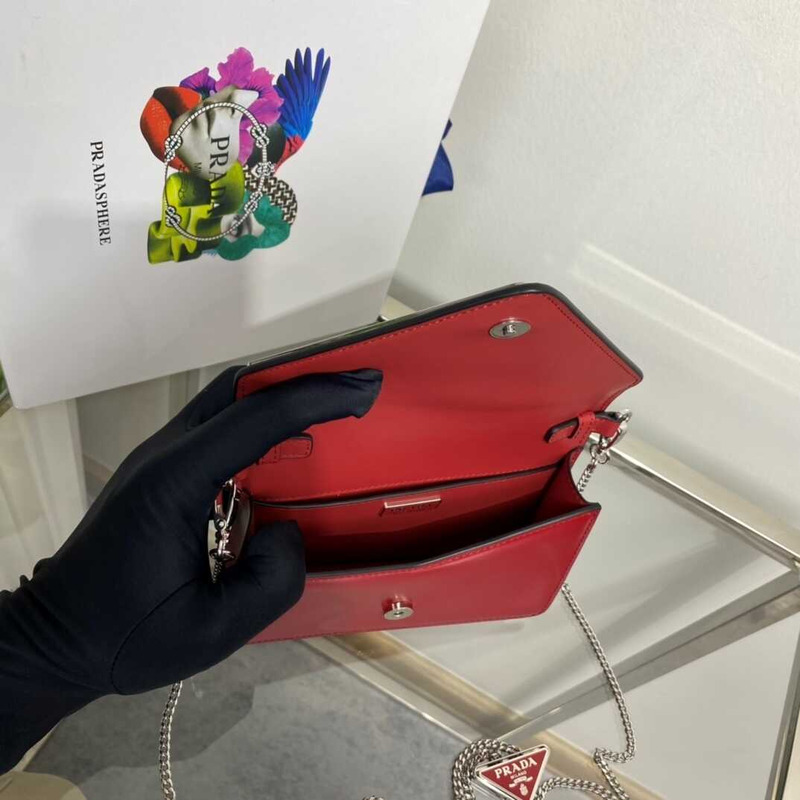 Pra*a brushed leather shoulder bag red