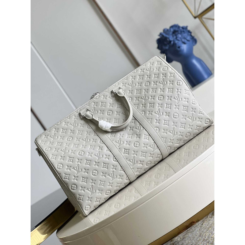 l**is V*t*n keepall 50 travel bag taurillon monogram embossed calfskin white