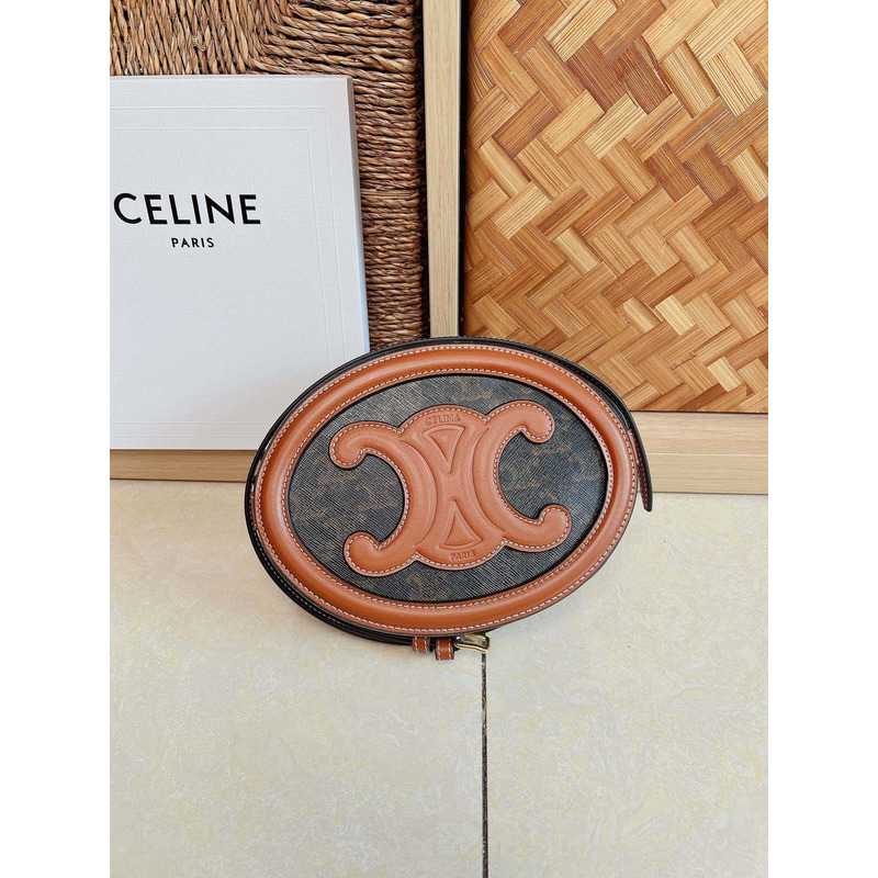 Ce**e calfskin oval shoulder bag