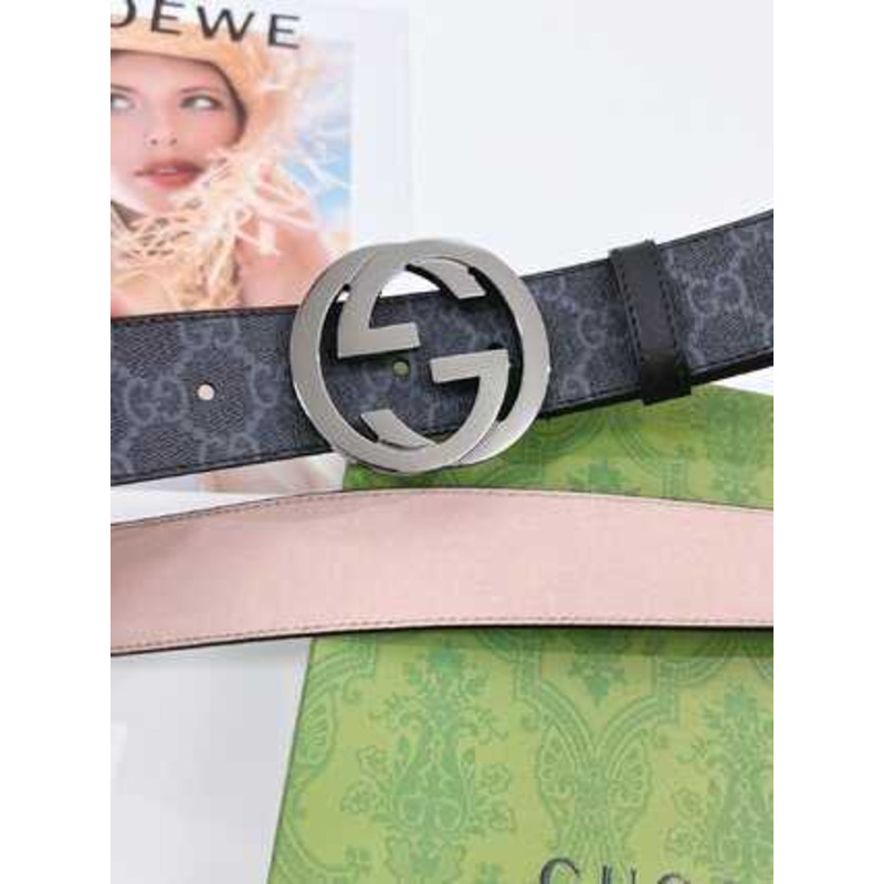 G*u*i interlocking g leather belt silver
