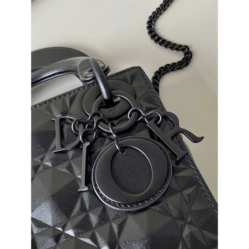 d*or  black leather Di*m*nd shaped cannage lady d*or bag