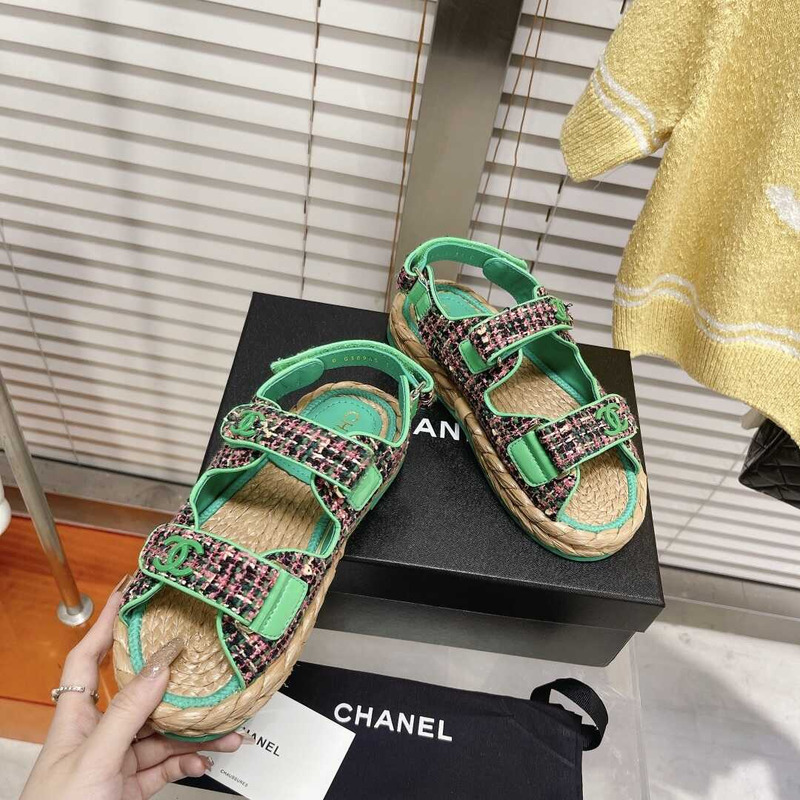 Ch*el tweed sandals green